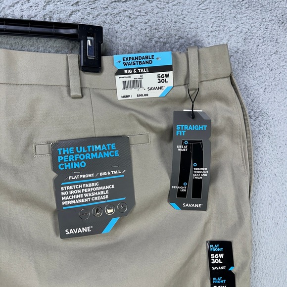 Savane Men The Ultimate Performance Chino Pants 56X30 Big Tall Beige Stretch NEW